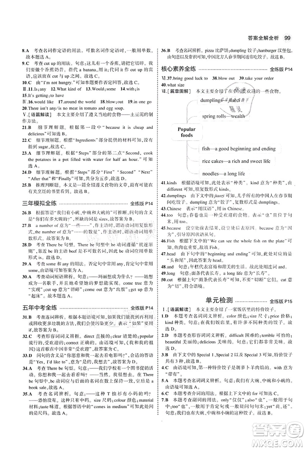 教育科學(xué)出版社2021秋5年中考3年模擬七年級英語上冊魯教版山東專版答案