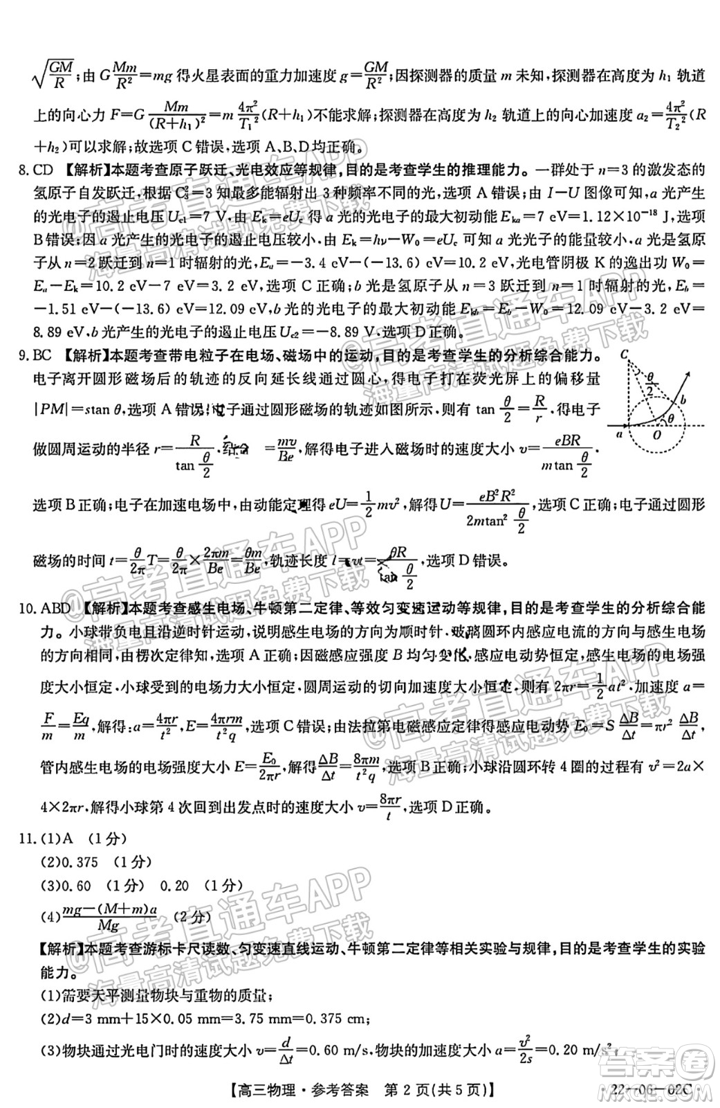 2021-2022年度河南省高三入學考試物理試題及答案