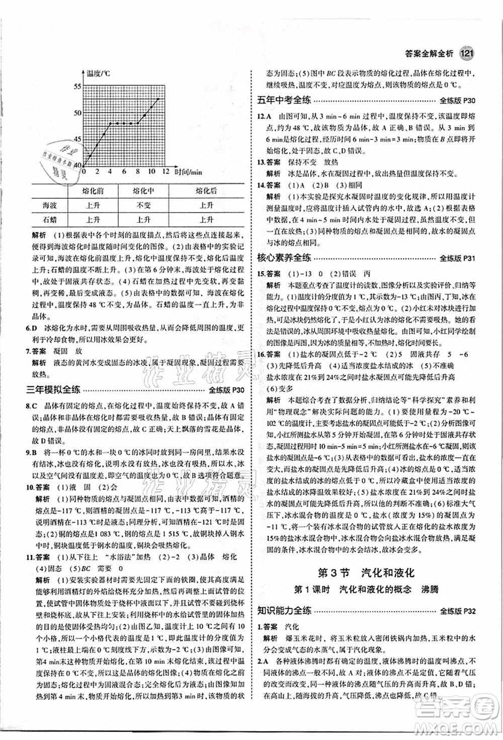 教育科學(xué)出版社2021秋5年中考3年模擬八年級(jí)物理上冊(cè)人教版答案