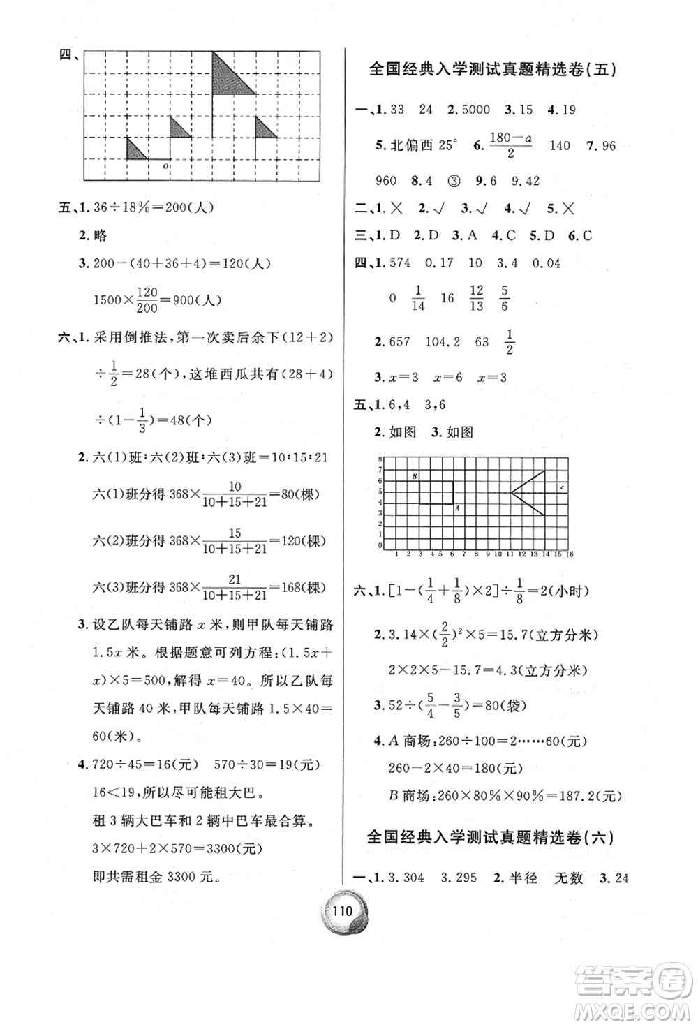 南方出版社2021畢業(yè)總復習小升初入學測試卷數學人教版答案