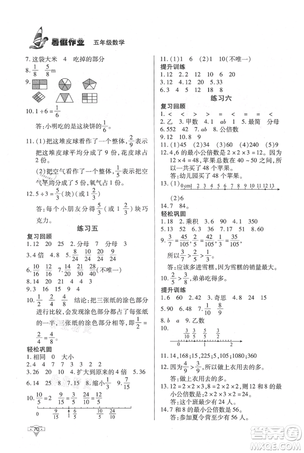 知識(shí)出版社2021暑假作業(yè)五年級(jí)數(shù)學(xué)通用版參考答案