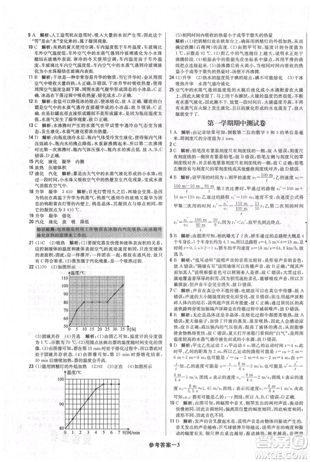 北京教育出版社2021年1+1輕巧奪冠優(yōu)化訓練八年級上冊物理人教版參考答案