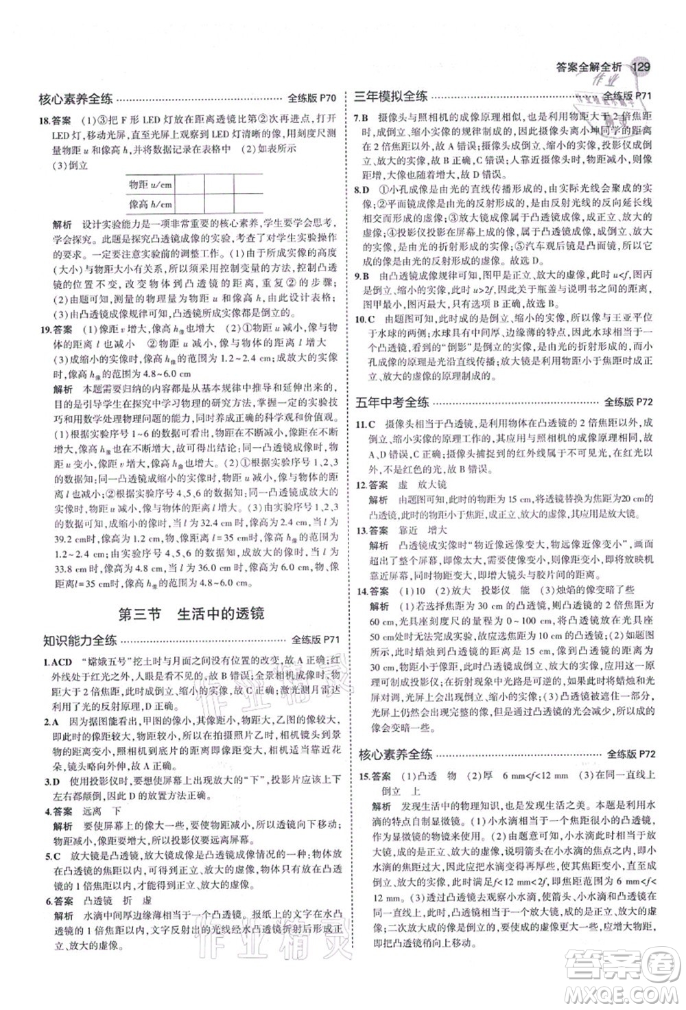 教育科學(xué)出版社2021秋5年中考3年模擬八年級(jí)物理上冊(cè)魯科版山東專版答案