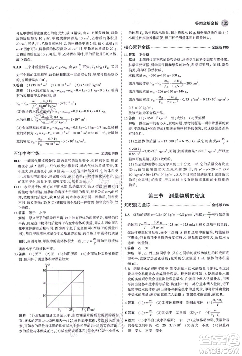 教育科學(xué)出版社2021秋5年中考3年模擬八年級(jí)物理上冊(cè)魯科版山東專版答案