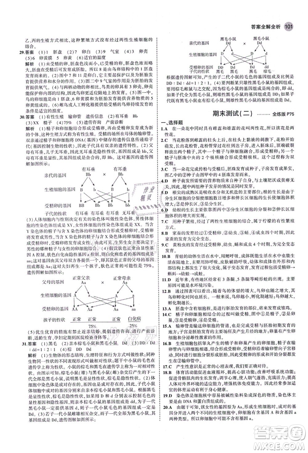 教育科學(xué)出版社2021秋5年中考3年模擬八年級生物上冊濟南版答案