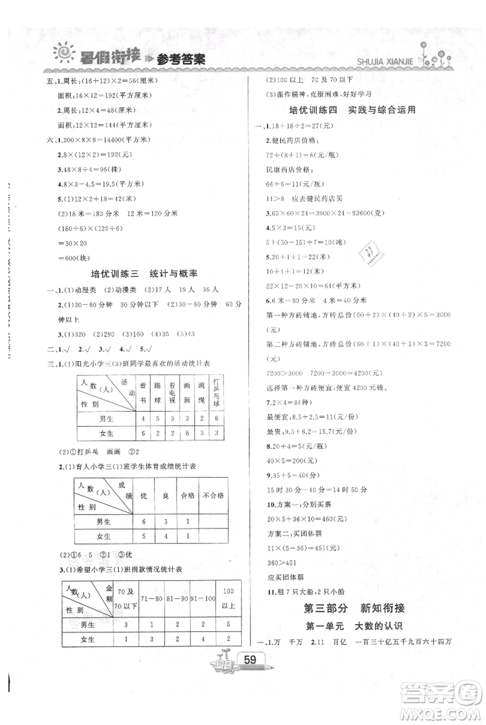 吉林出版集團股份有限公司2021快樂假期三升四數(shù)學(xué)人教版參考答案