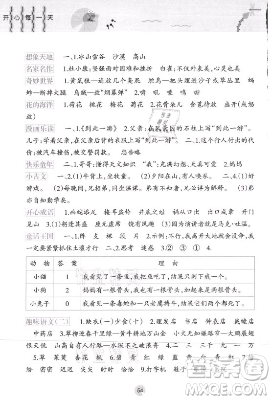 接力出版社2021開心每一天暑假作業(yè)三年級(jí)語(yǔ)文通用版答案