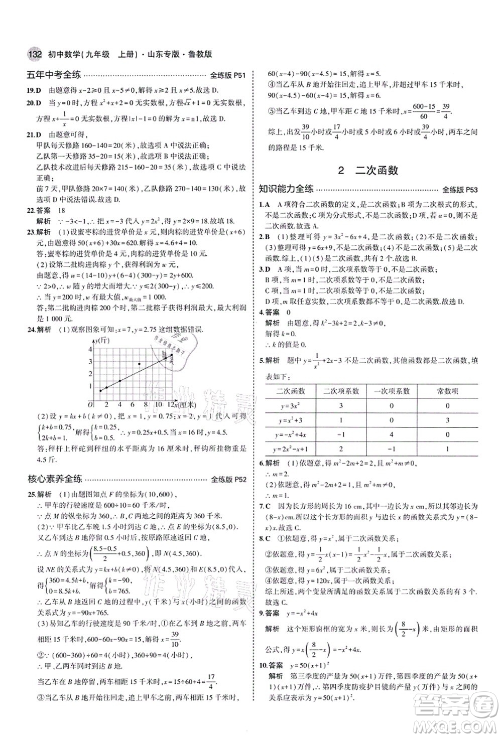 教育科學出版社2021秋5年中考3年模擬九年級數(shù)學上冊魯教版山東專版答案