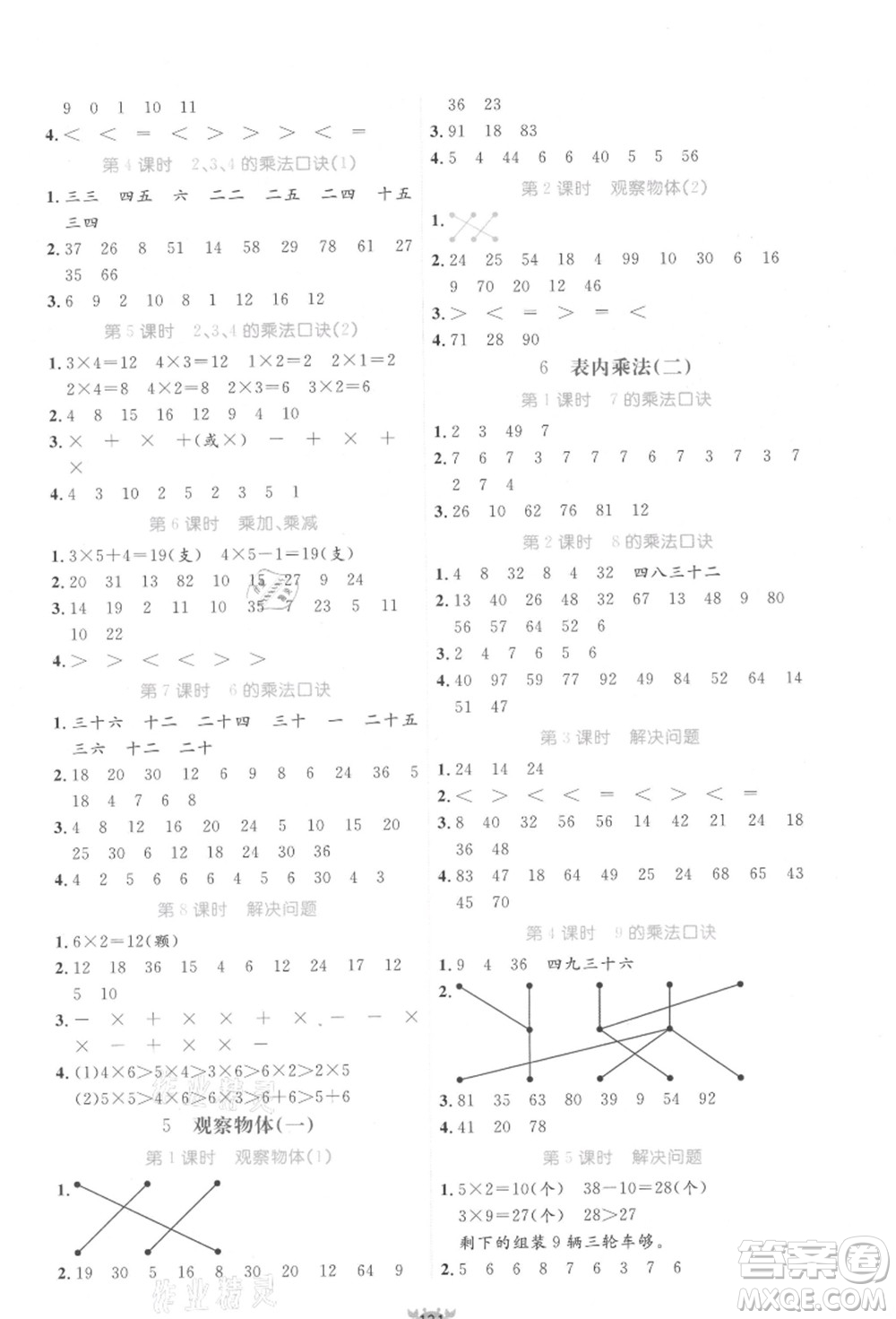 新疆青少年出版社2021秋原創(chuàng)新課堂二年級(jí)數(shù)學(xué)上冊(cè)RJ人教版答案