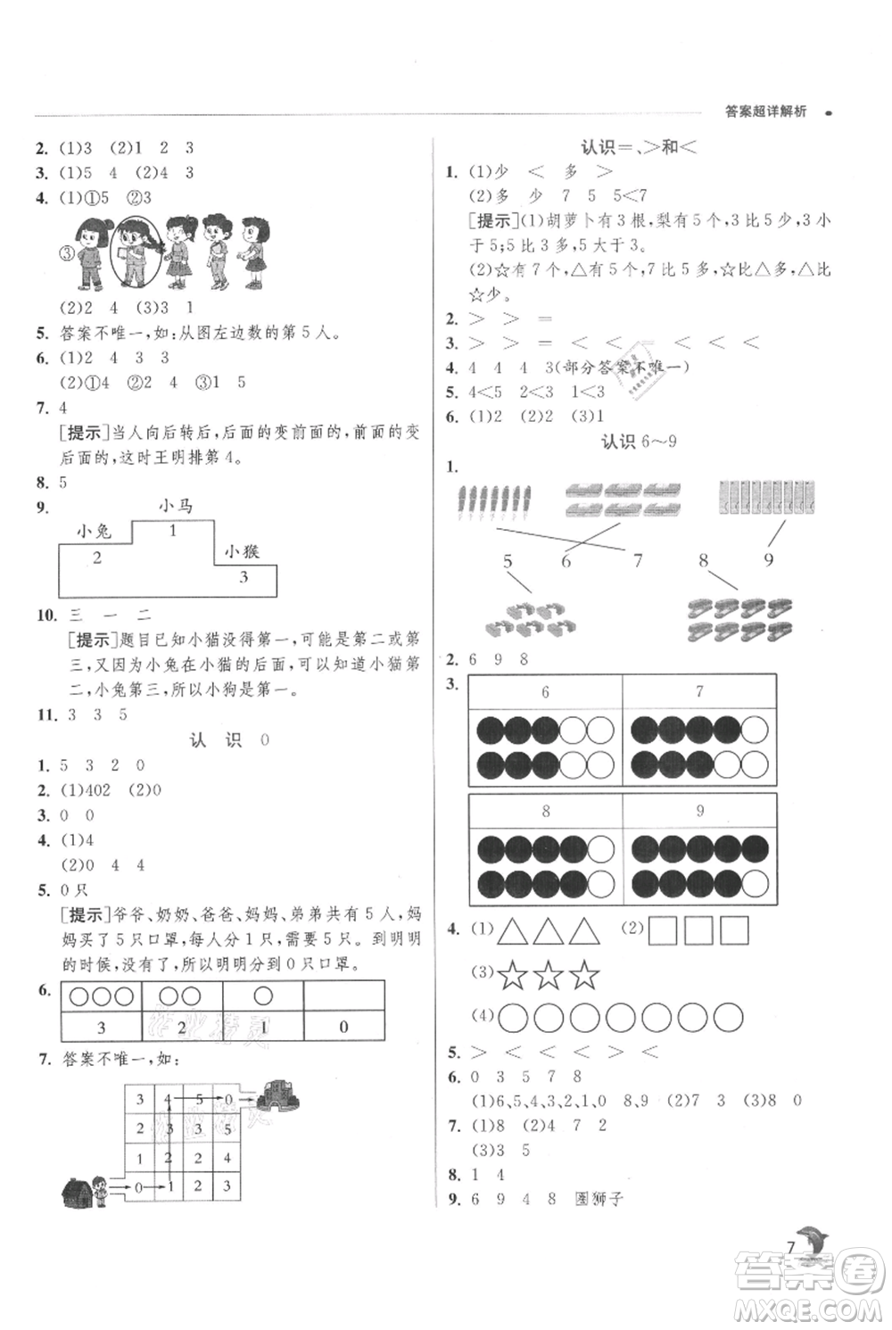 江蘇人民出版社2021實(shí)驗(yàn)班提優(yōu)訓(xùn)練一年級(jí)上冊(cè)數(shù)學(xué)蘇教版江蘇專版參考答案