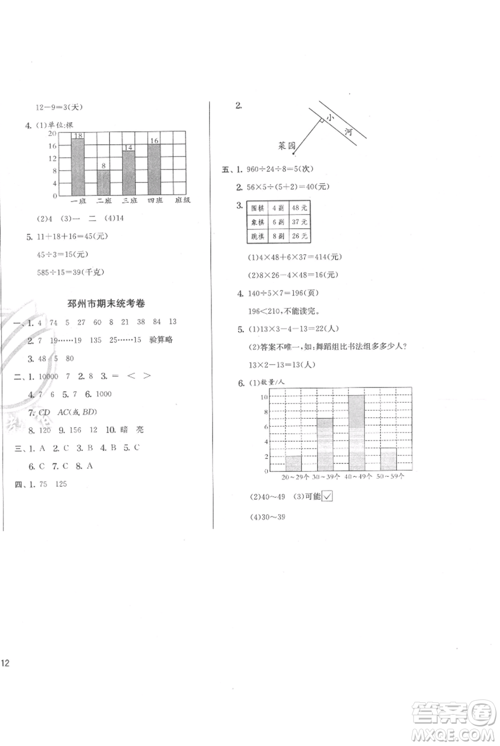 江蘇人民出版社2021實(shí)驗(yàn)班提優(yōu)訓(xùn)練四年級(jí)上冊(cè)數(shù)學(xué)蘇教版江蘇專版參考答案