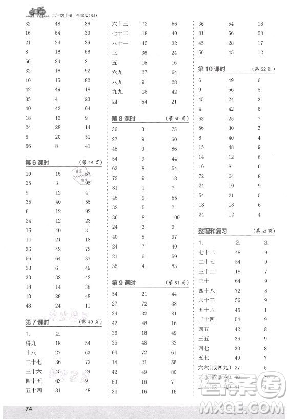 江蘇鳳凰少年兒童出版社2021口算小狀元口算速算天天練小學(xué)數(shù)學(xué)二年級(jí)上冊(cè)人教版答案