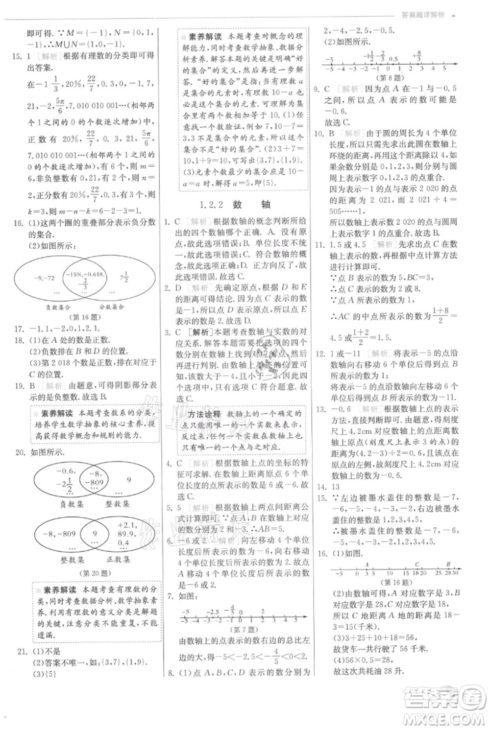 江蘇人民出版社2021實(shí)驗(yàn)班提優(yōu)訓(xùn)練七年級上冊數(shù)學(xué)人教版參考答案