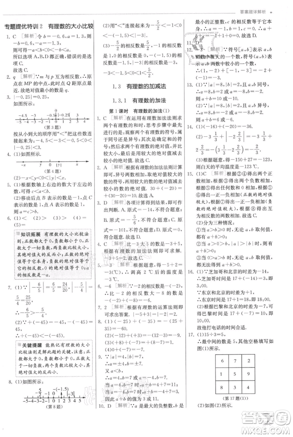 江蘇人民出版社2021實(shí)驗(yàn)班提優(yōu)訓(xùn)練七年級上冊數(shù)學(xué)人教版參考答案