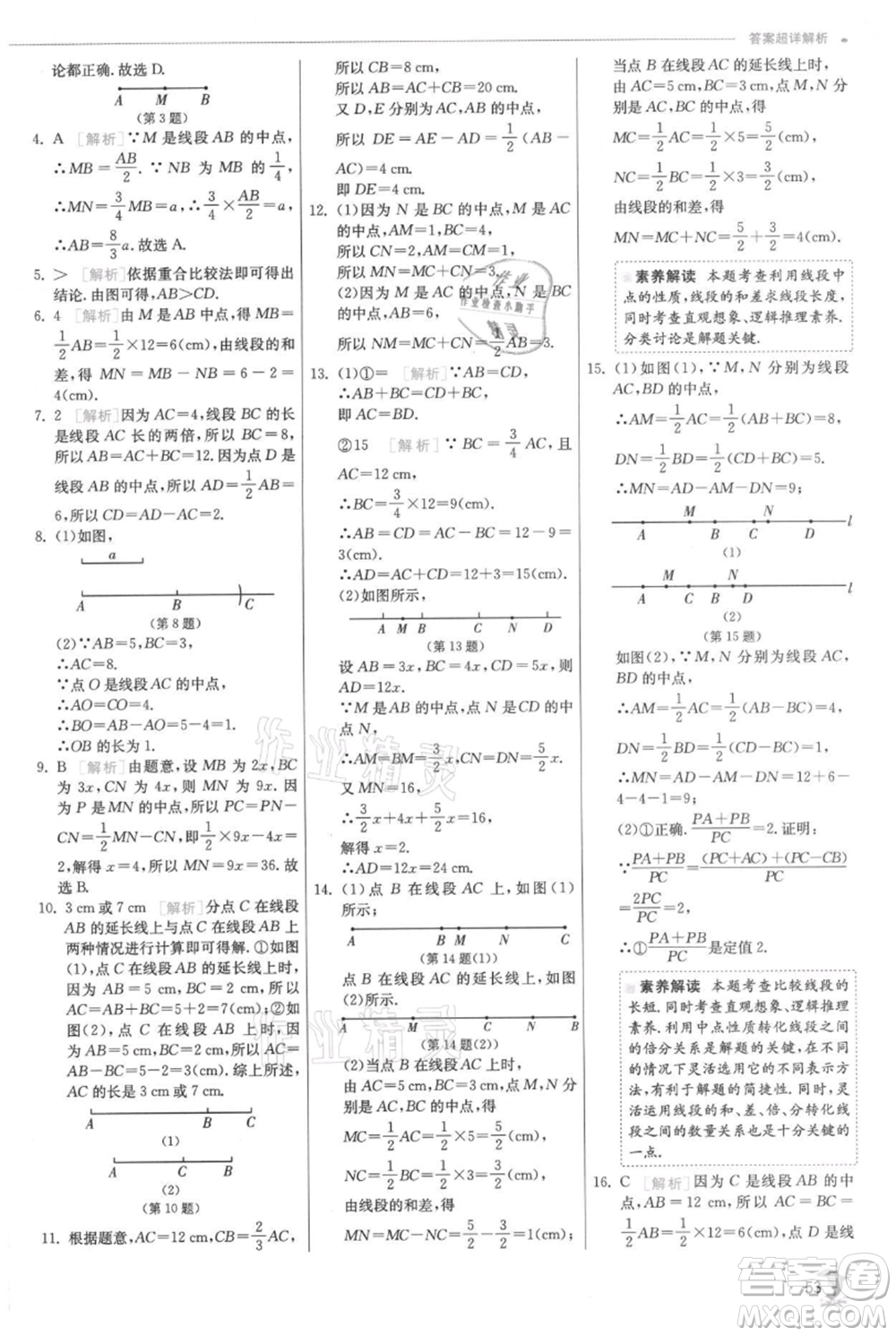 江蘇人民出版社2021實(shí)驗(yàn)班提優(yōu)訓(xùn)練七年級上冊數(shù)學(xué)人教版參考答案