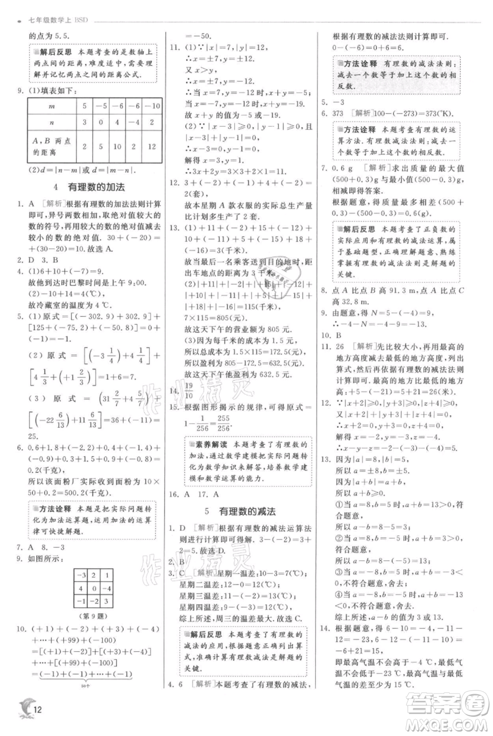 江蘇人民出版社2021實(shí)驗(yàn)班提優(yōu)訓(xùn)練七年級(jí)上冊(cè)數(shù)學(xué)北師大版參考答案