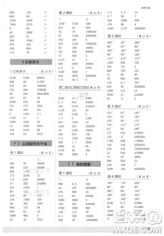 江蘇鳳凰少年兒童出版社2021口算小狀元口算速算天天練小學(xué)數(shù)學(xué)四年級上冊人教版答案