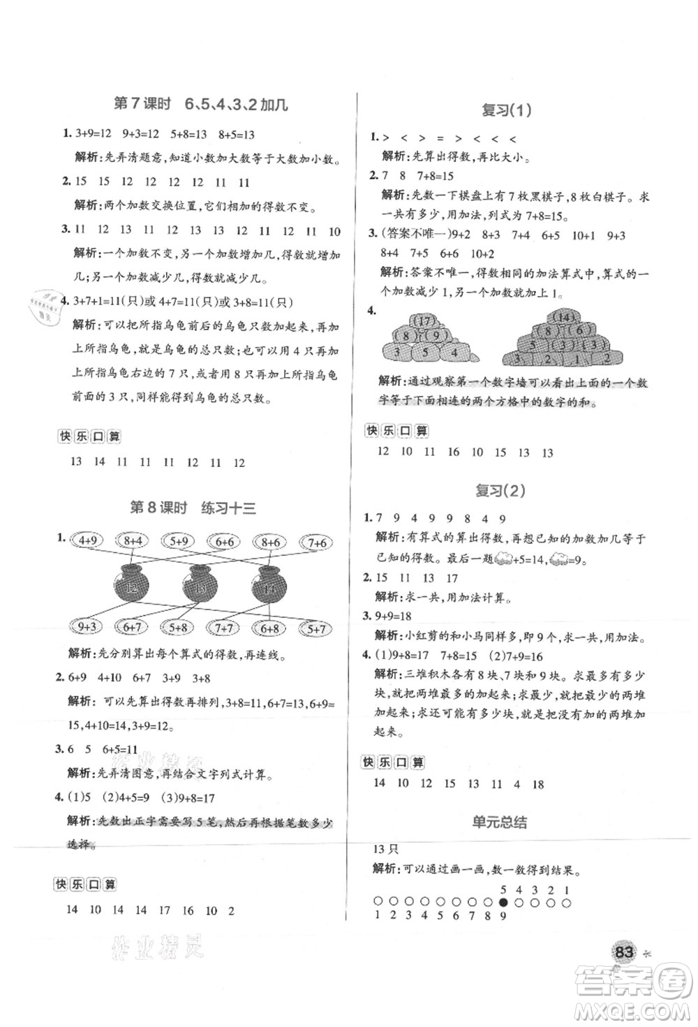 陜西師范大學(xué)出版總社有限公司2021秋季小學(xué)學(xué)霸作業(yè)本一年級(jí)數(shù)學(xué)上冊(cè)SJ蘇教版答案