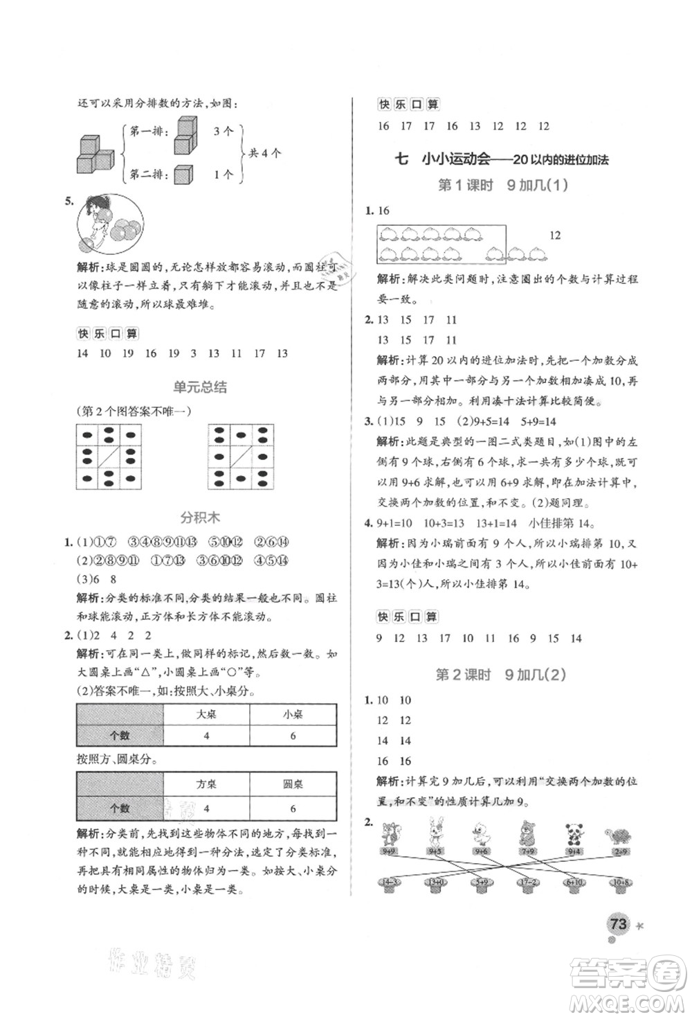 遼寧教育出版社2021秋季小學(xué)學(xué)霸作業(yè)本一年級(jí)數(shù)學(xué)上冊(cè)QD青島版答案