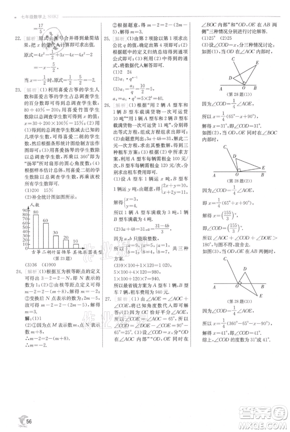 江蘇人民出版社2021實(shí)驗(yàn)班提優(yōu)訓(xùn)練七年級上冊數(shù)學(xué)滬科版參考答案