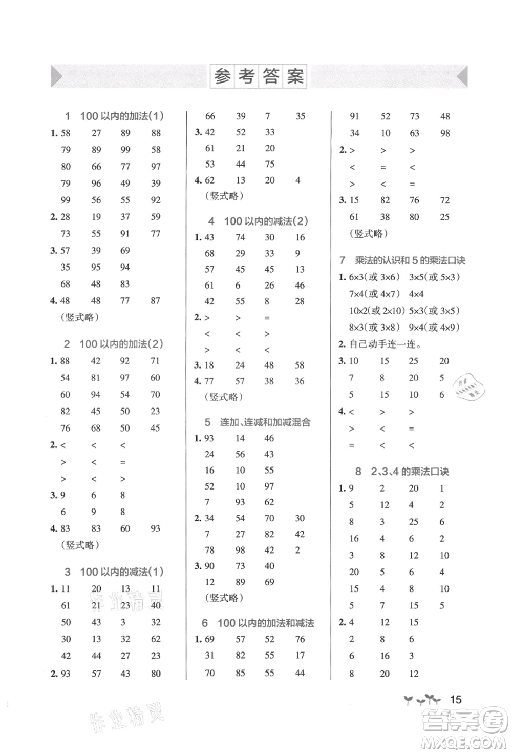 遼寧教育出版社2021秋季小學(xué)學(xué)霸作業(yè)本二年級(jí)數(shù)學(xué)上冊(cè)RJ人教版答案