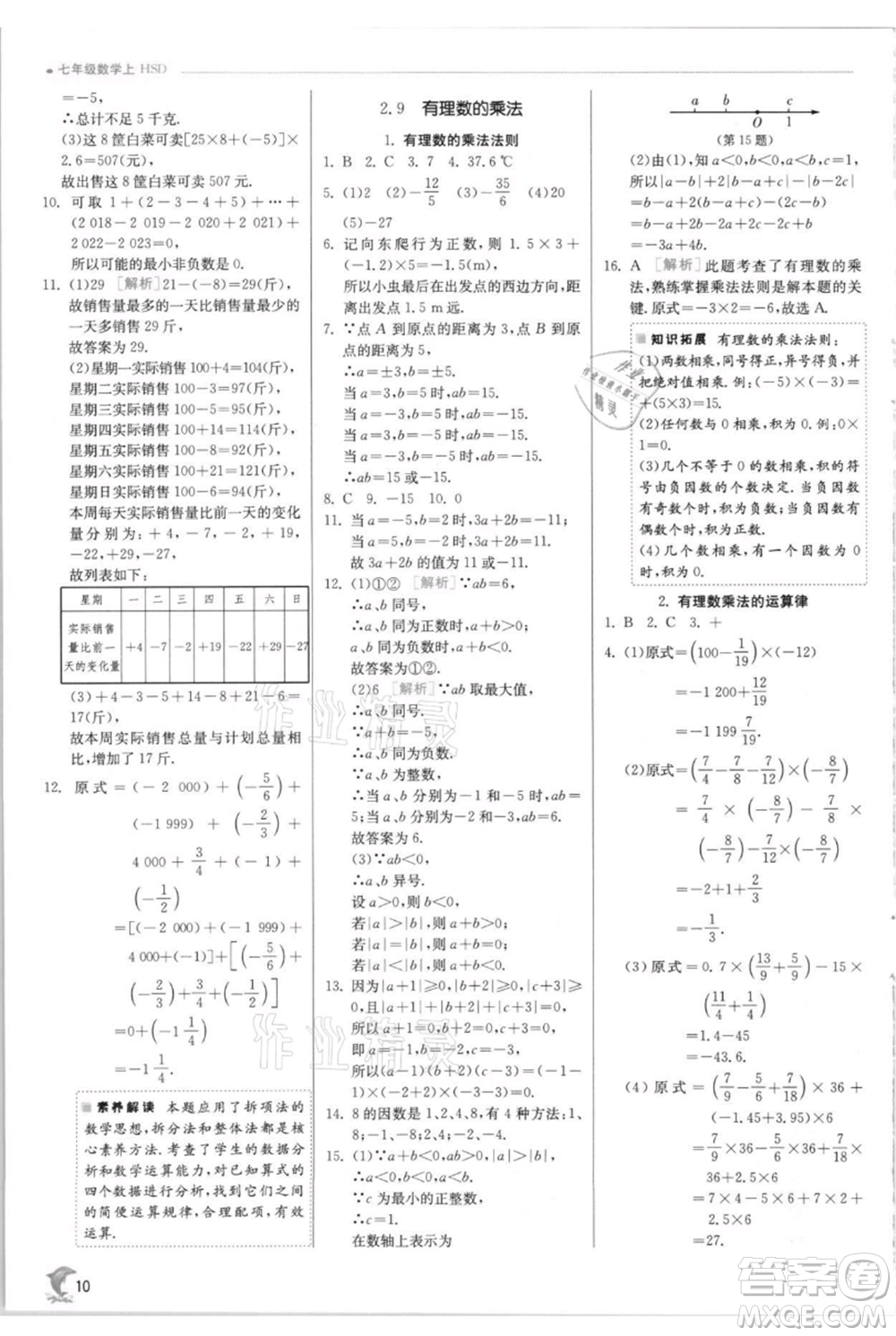 江蘇人民出版社2021實驗班提優(yōu)訓練七年級上冊數(shù)學華師大版參考答案