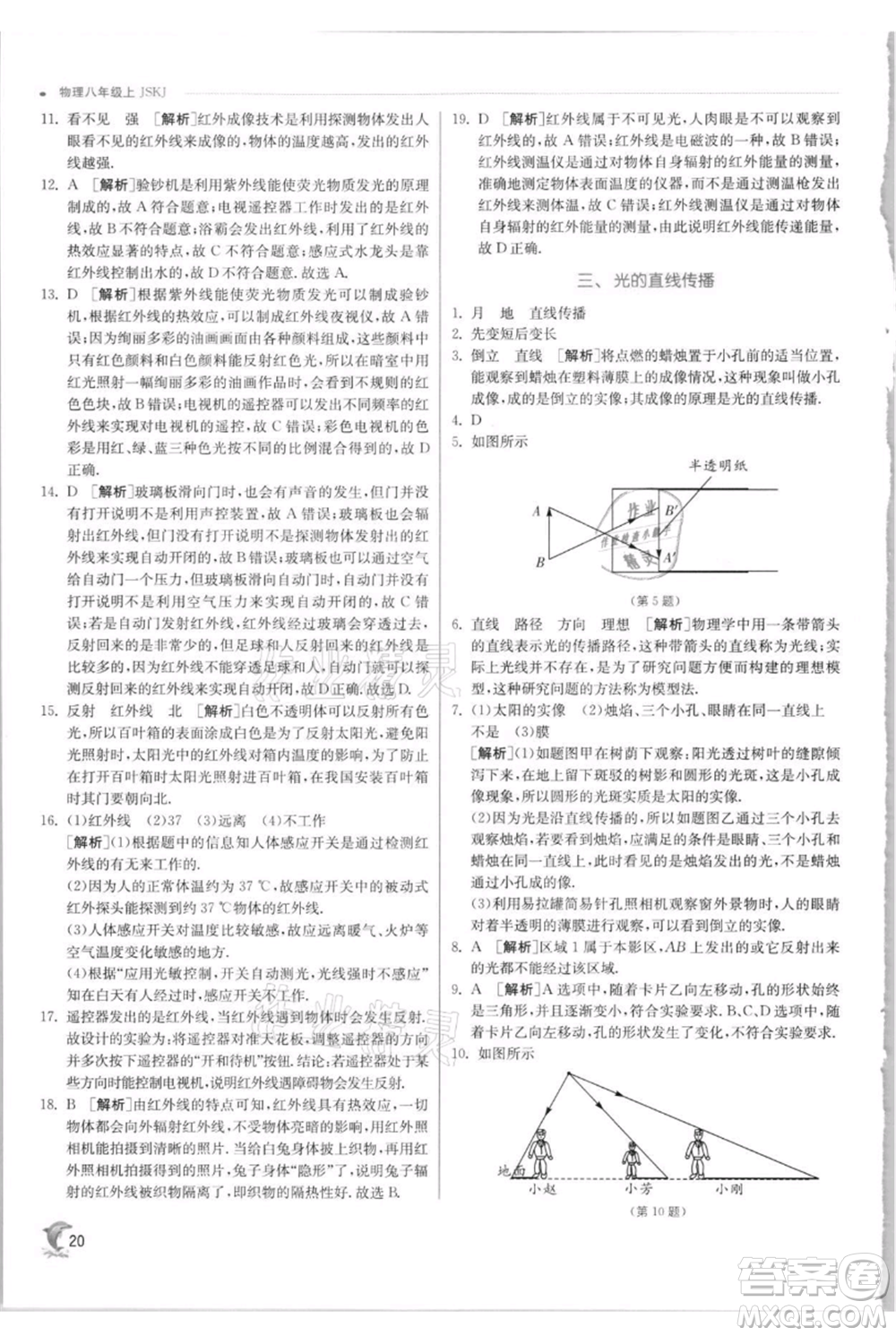 江蘇人民出版社2021實(shí)驗(yàn)班提優(yōu)訓(xùn)練八年級上冊物理蘇科版江蘇專版參考答案