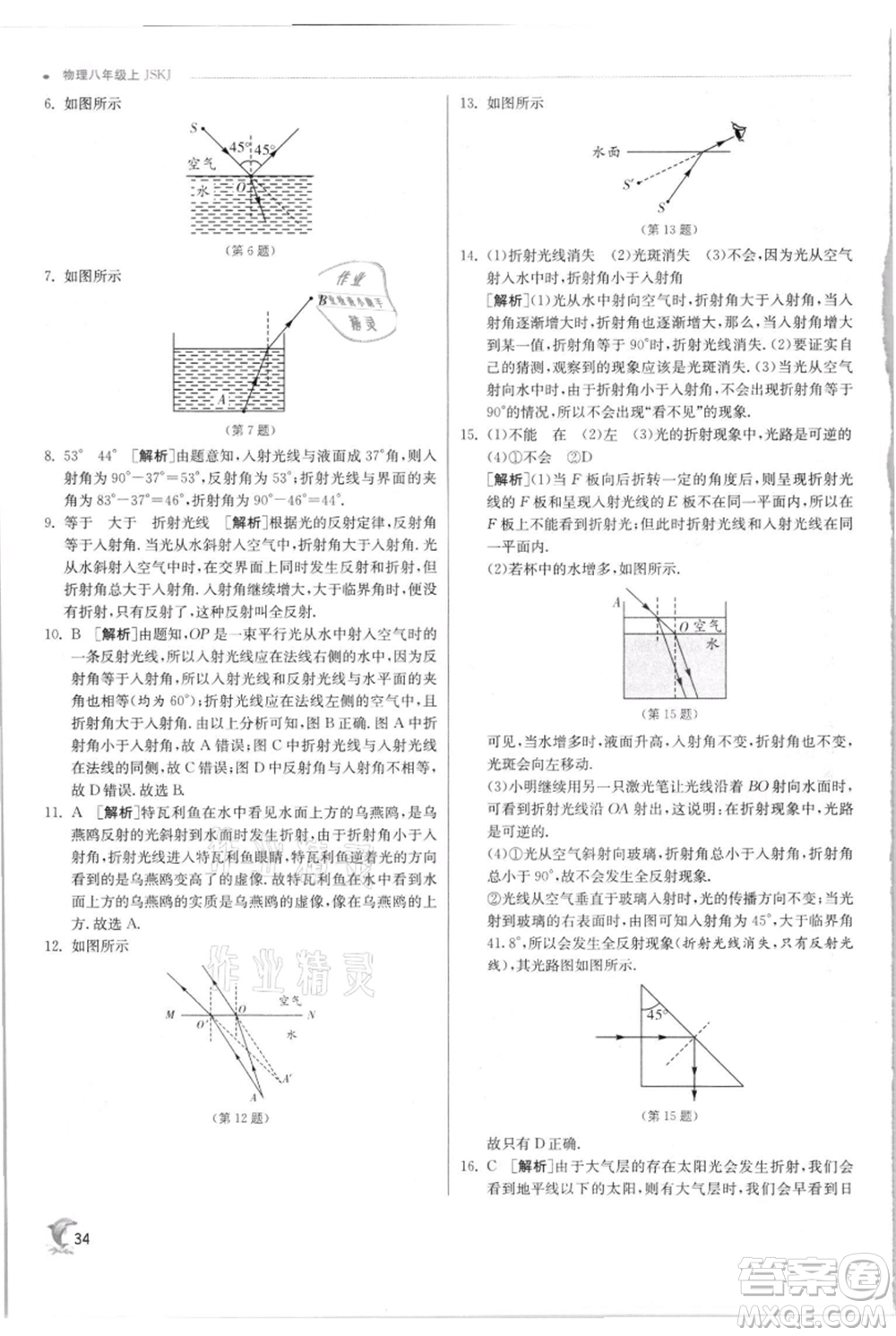 江蘇人民出版社2021實(shí)驗(yàn)班提優(yōu)訓(xùn)練八年級上冊物理蘇科版江蘇專版參考答案