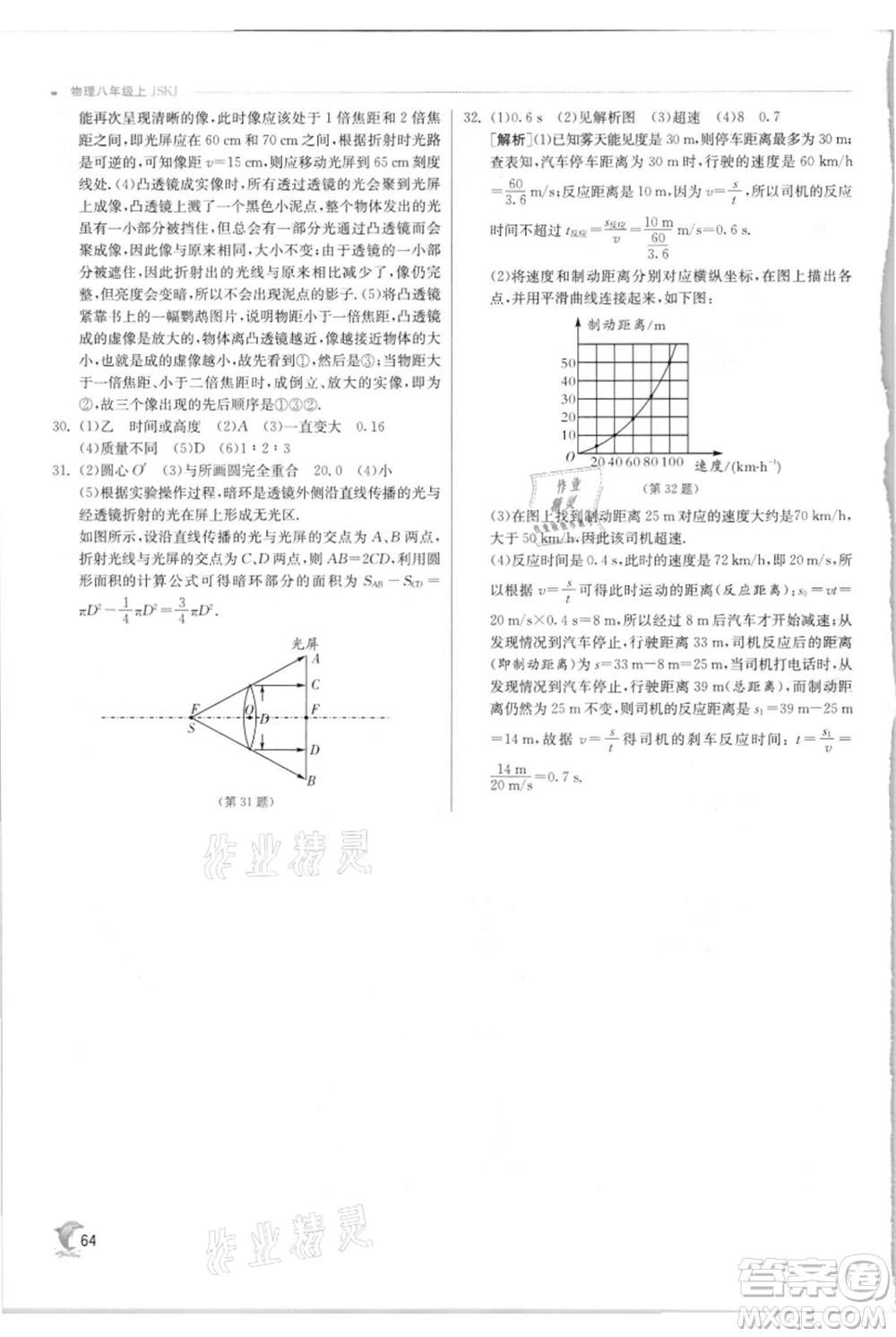 江蘇人民出版社2021實(shí)驗(yàn)班提優(yōu)訓(xùn)練八年級上冊物理蘇科版江蘇專版參考答案