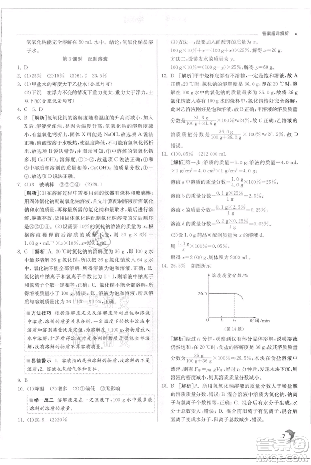 江蘇人民出版社2021實驗班提優(yōu)訓(xùn)練八年級上冊科學(xué)浙教版參考答案