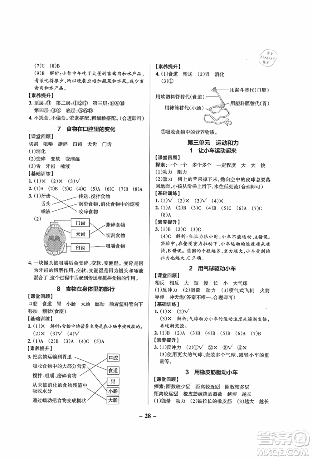 陜西師范大學出版總社有限公司2021秋季小學學霸作業(yè)本四年級科學上冊JK教科版答案