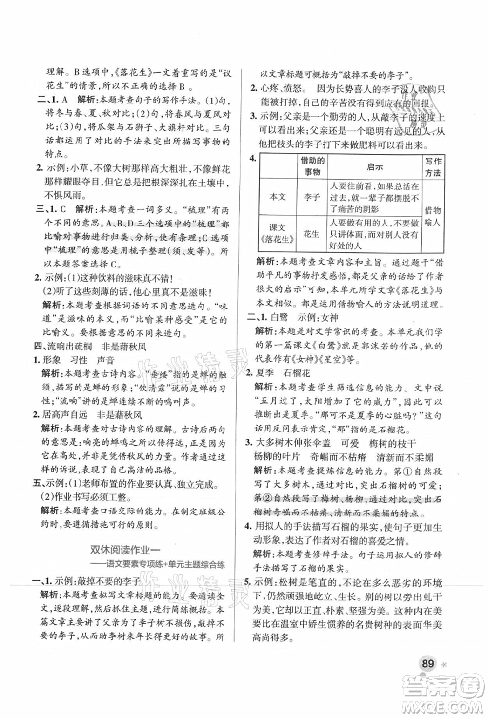 陜西師范大學(xué)出版總社有限公司2021秋季小學(xué)學(xué)霸作業(yè)本五年級(jí)語文上冊(cè)統(tǒng)編版廣東專版答案