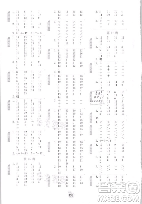 江蘇人民出版社2021小學數(shù)學計算高手一年級上冊人教版答案