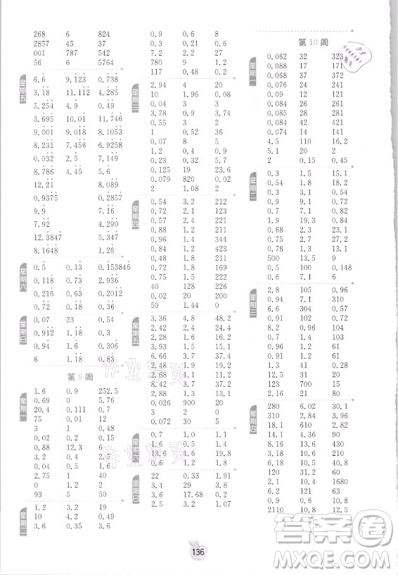 江蘇人民出版社2021小學(xué)數(shù)學(xué)計(jì)算高手五年級(jí)上冊(cè)人教版答案