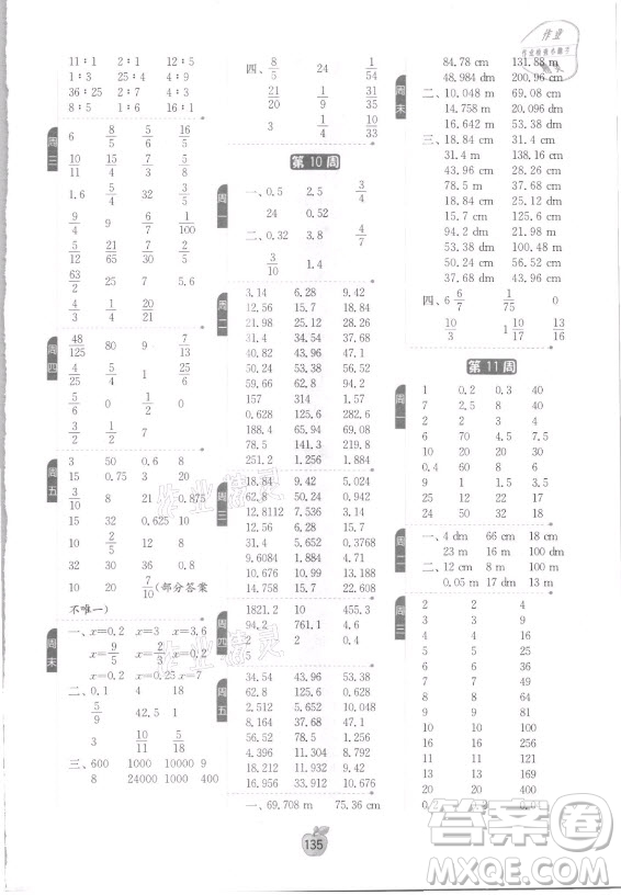 江蘇人民出版社2021小學(xué)數(shù)學(xué)計(jì)算高手六年級(jí)上冊(cè)人教版答案