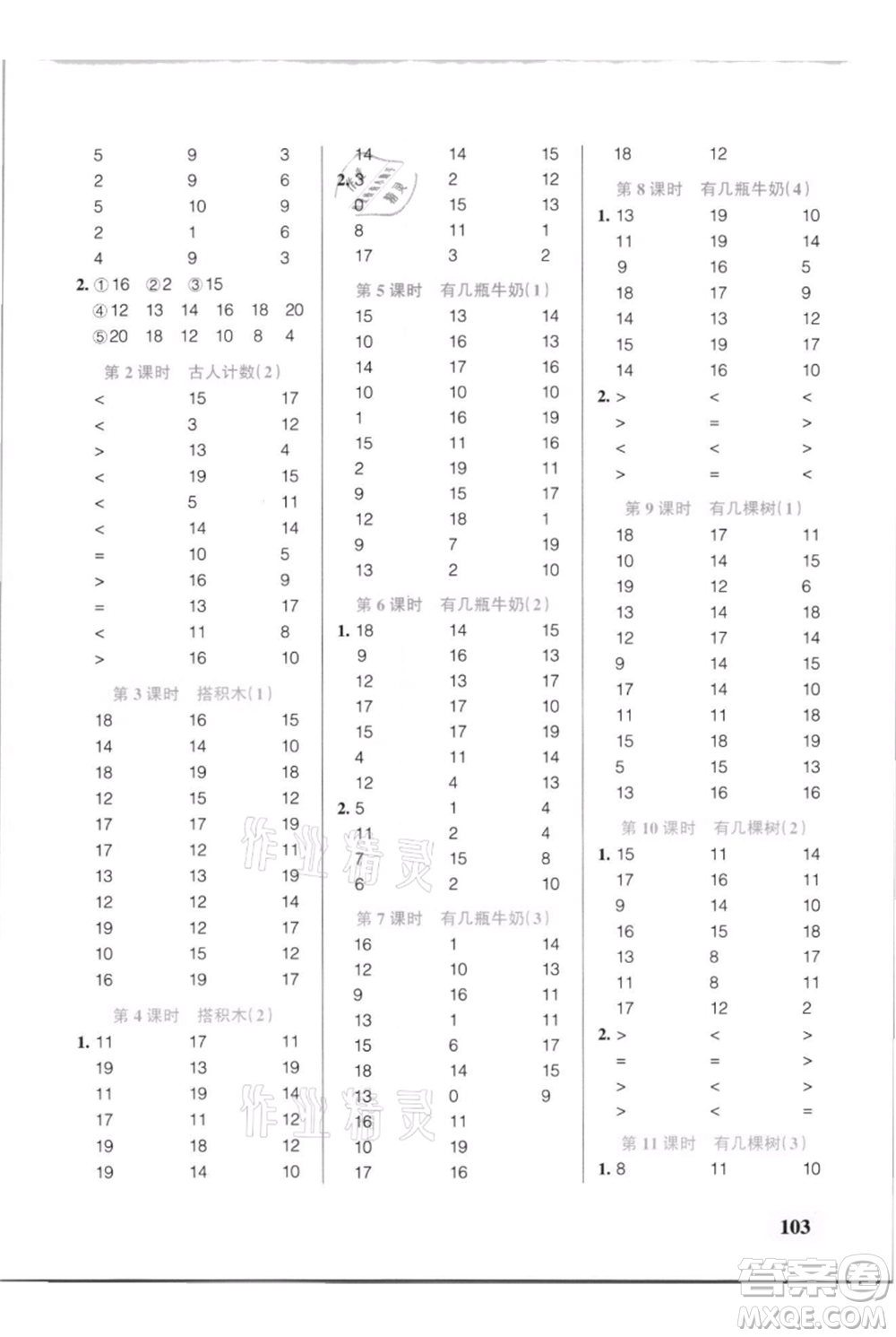 遼寧教育出版社2021小學學霸口算一年級上冊數(shù)學北師大版參考答案