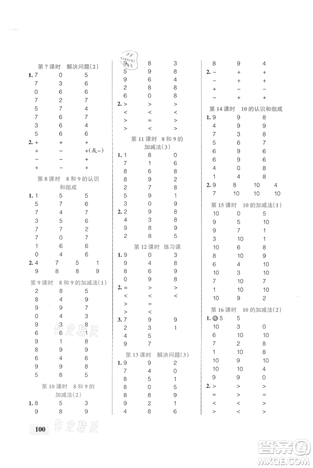 遼寧教育出版社2021小學(xué)學(xué)霸口算一年級(jí)上冊(cè)數(shù)學(xué)人教版參考答案