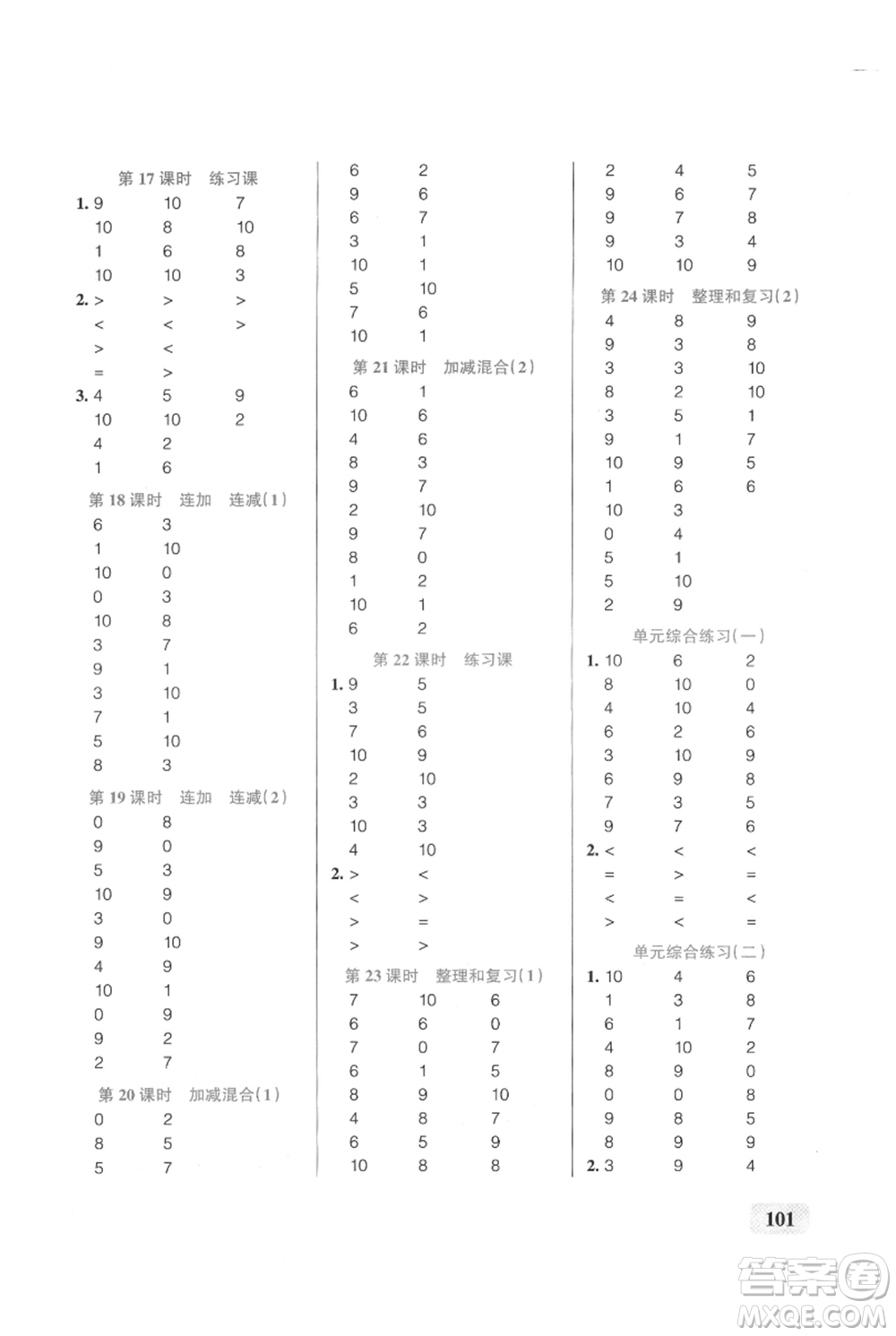 遼寧教育出版社2021小學(xué)學(xué)霸口算一年級(jí)上冊(cè)數(shù)學(xué)人教版參考答案