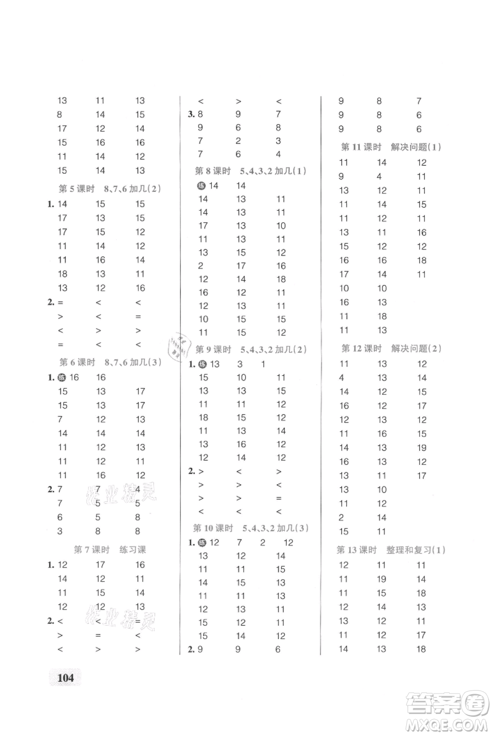 遼寧教育出版社2021小學(xué)學(xué)霸口算一年級(jí)上冊(cè)數(shù)學(xué)人教版參考答案