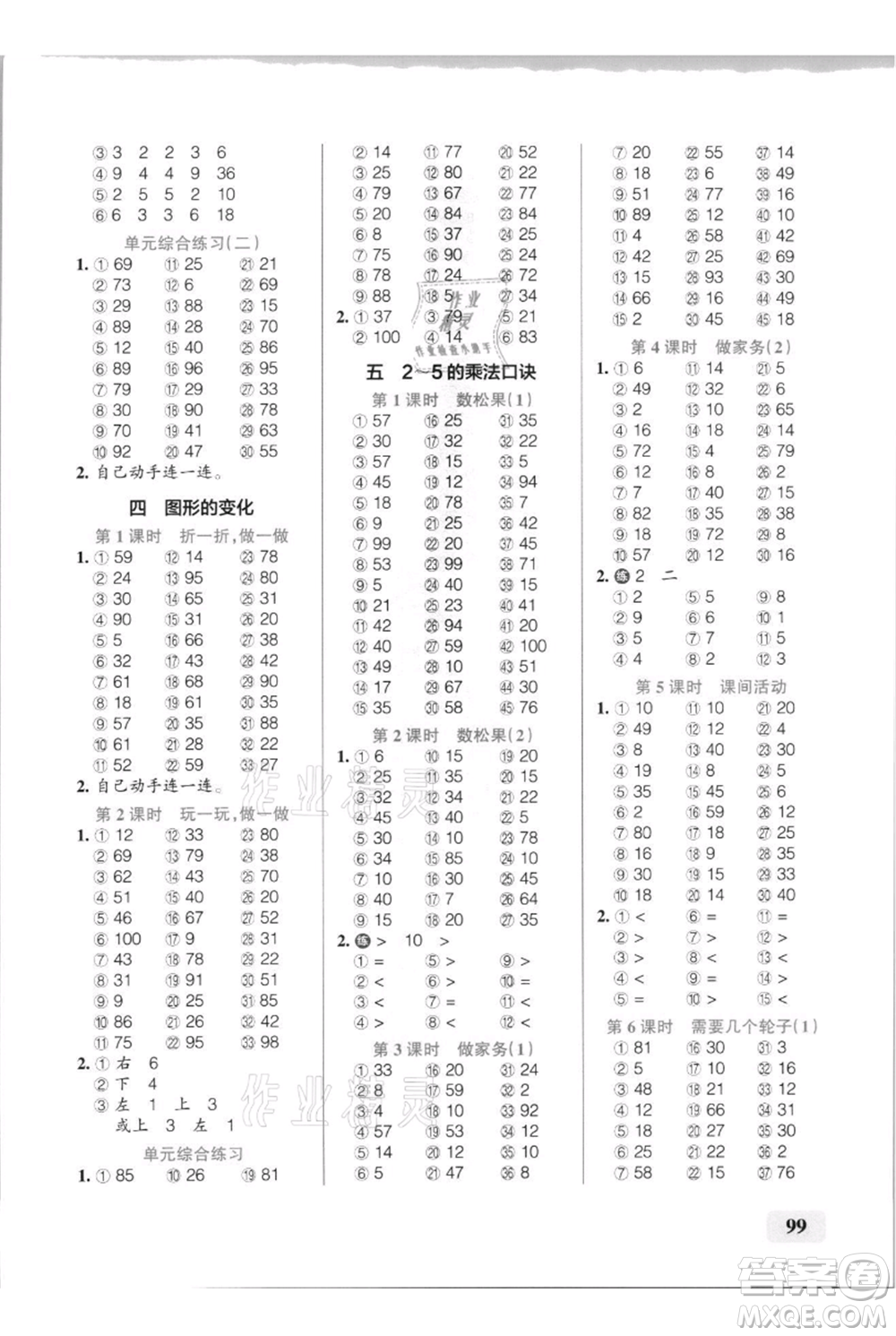 遼寧教育出版社2021小學(xué)學(xué)霸口算二年級(jí)上冊(cè)數(shù)學(xué)北師大版參考答案