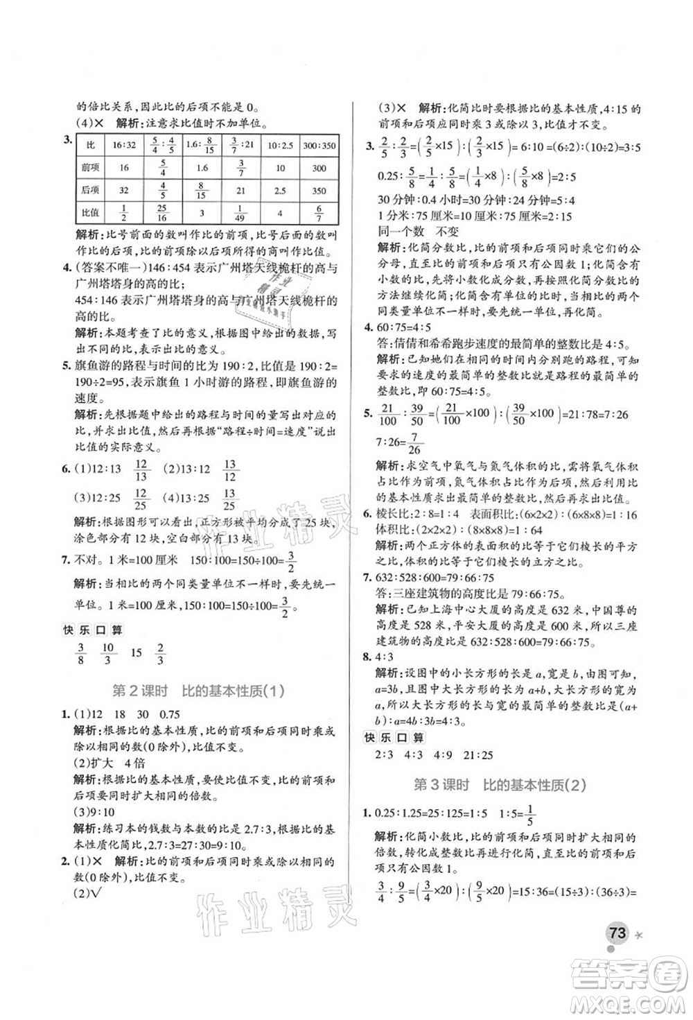 遼寧教育出版社2021秋季小學(xué)學(xué)霸作業(yè)本六年級數(shù)學(xué)上冊QD青島版答案