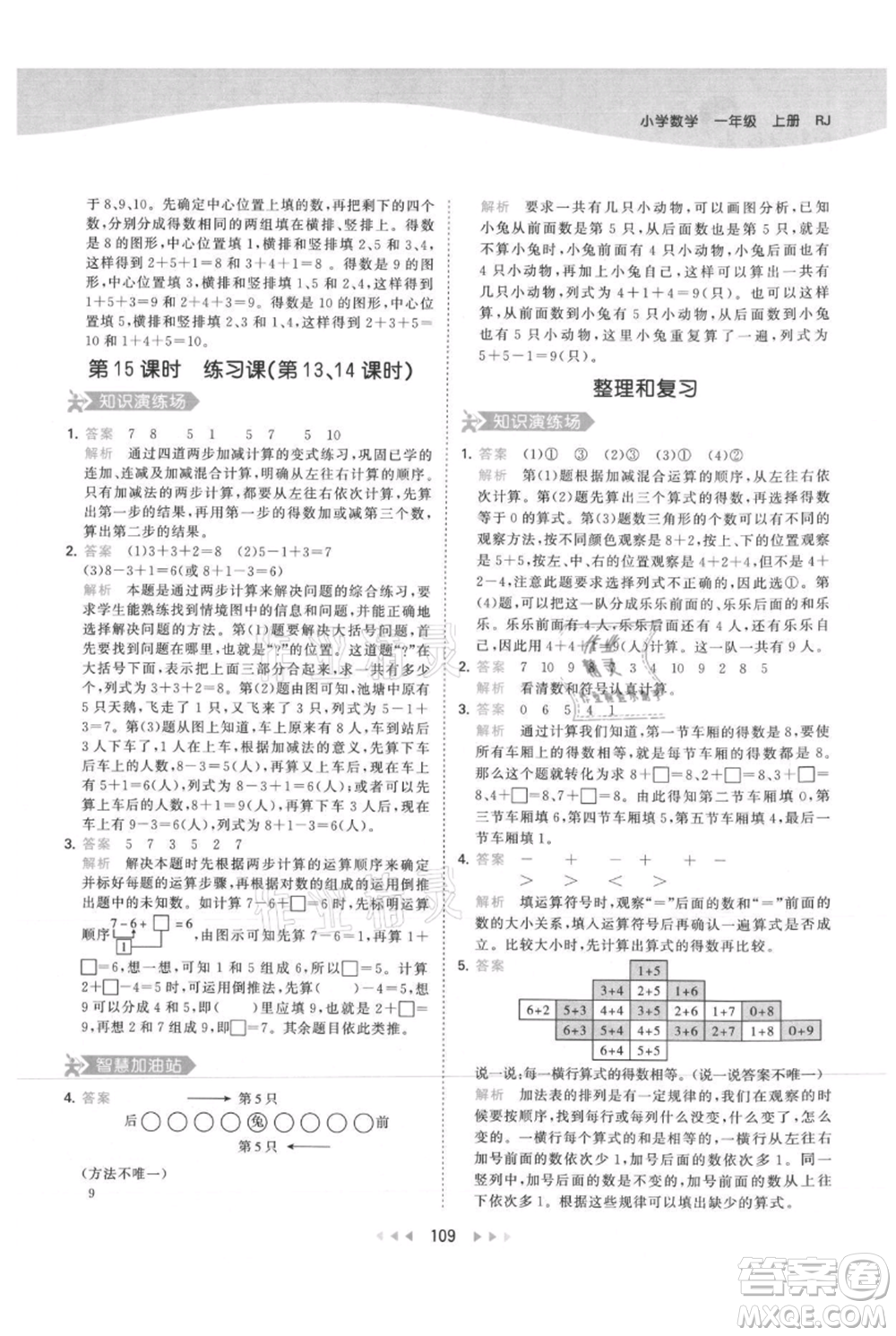 教育科學(xué)出版社2021年53天天練一年級(jí)上冊(cè)數(shù)學(xué)人教版參考答案