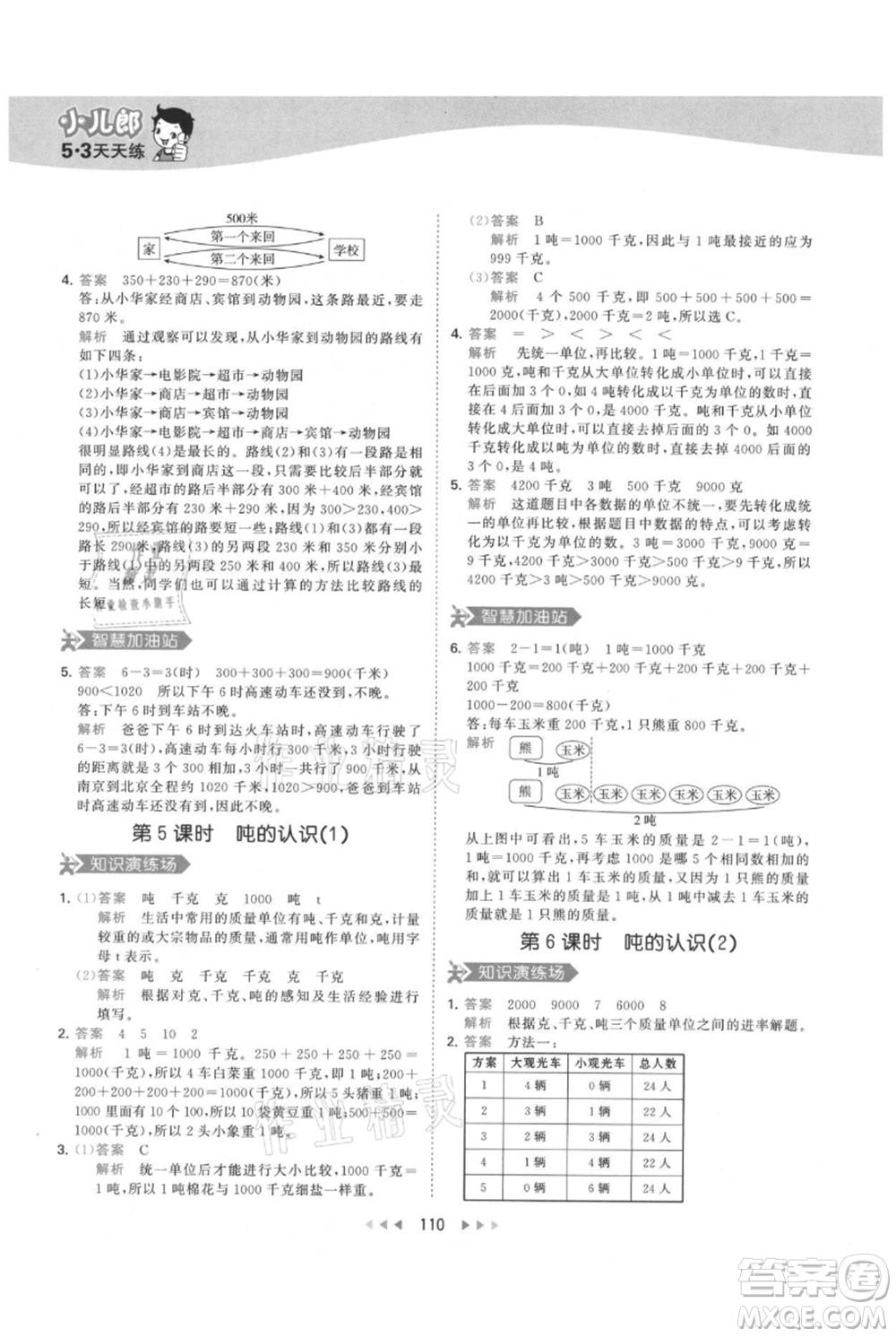 教育科學(xué)出版社2021年53天天練三年級(jí)上冊(cè)數(shù)學(xué)人教版參考答案