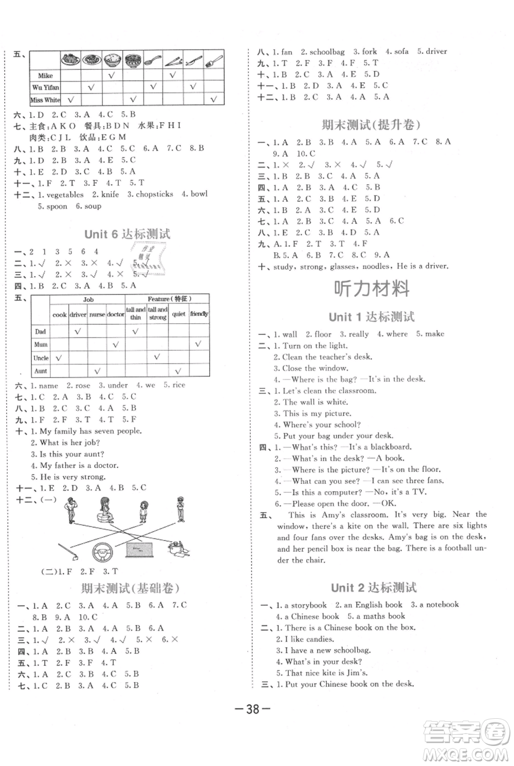 教育科學(xué)出版社2021年53天天練四年級(jí)上冊(cè)英語(yǔ)人教版參考答案