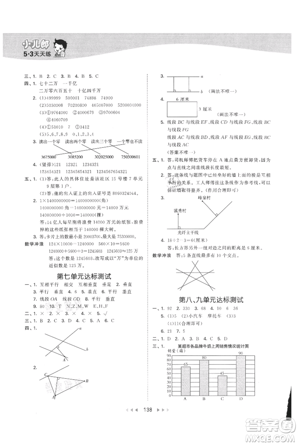 西安出版社2021年53天天練四年級上冊數(shù)學(xué)冀教版參考答案