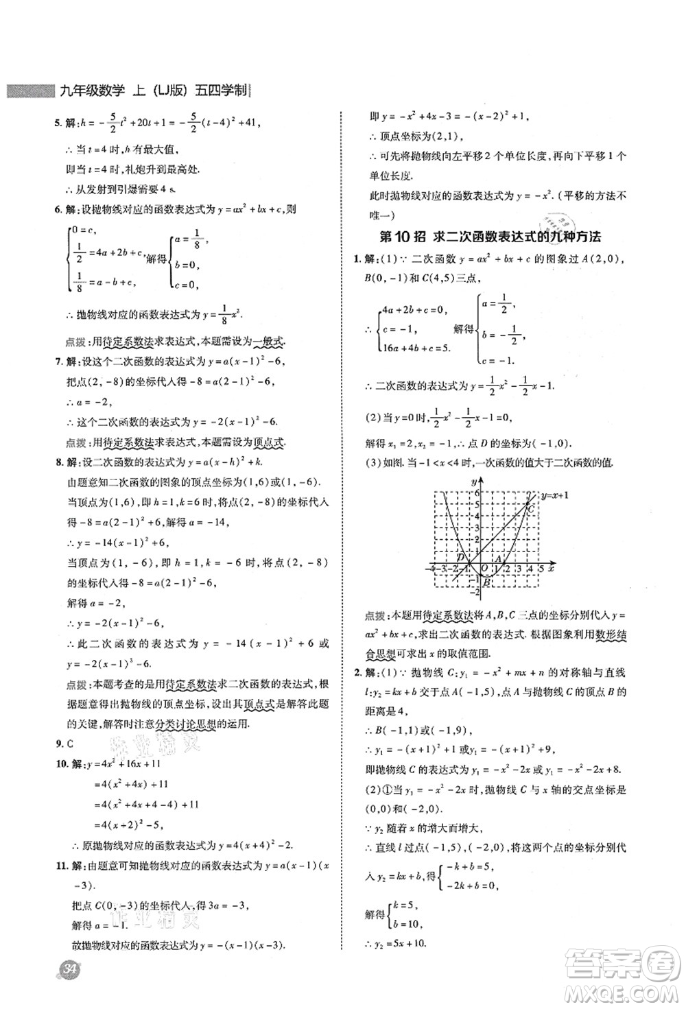 陜西人民教育出版社2021典中點綜合應用創(chuàng)新題九年級數(shù)學上冊五四學制LJ魯教版答案