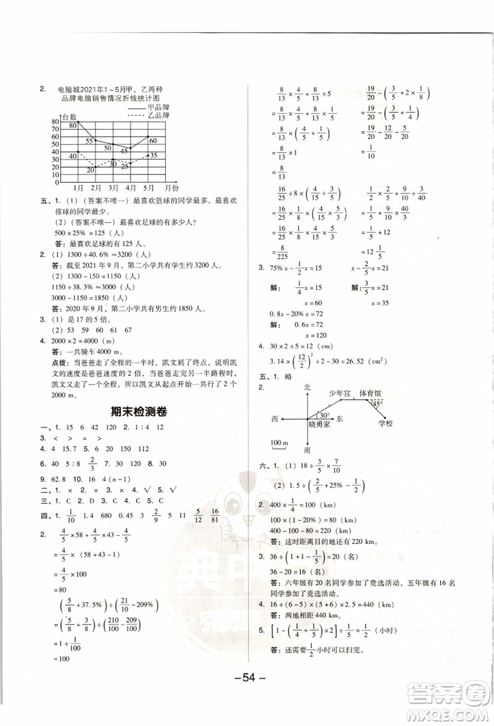 吉林教育出版社2021典中點綜合應(yīng)用創(chuàng)新題六年級數(shù)學(xué)上冊R人教版答案