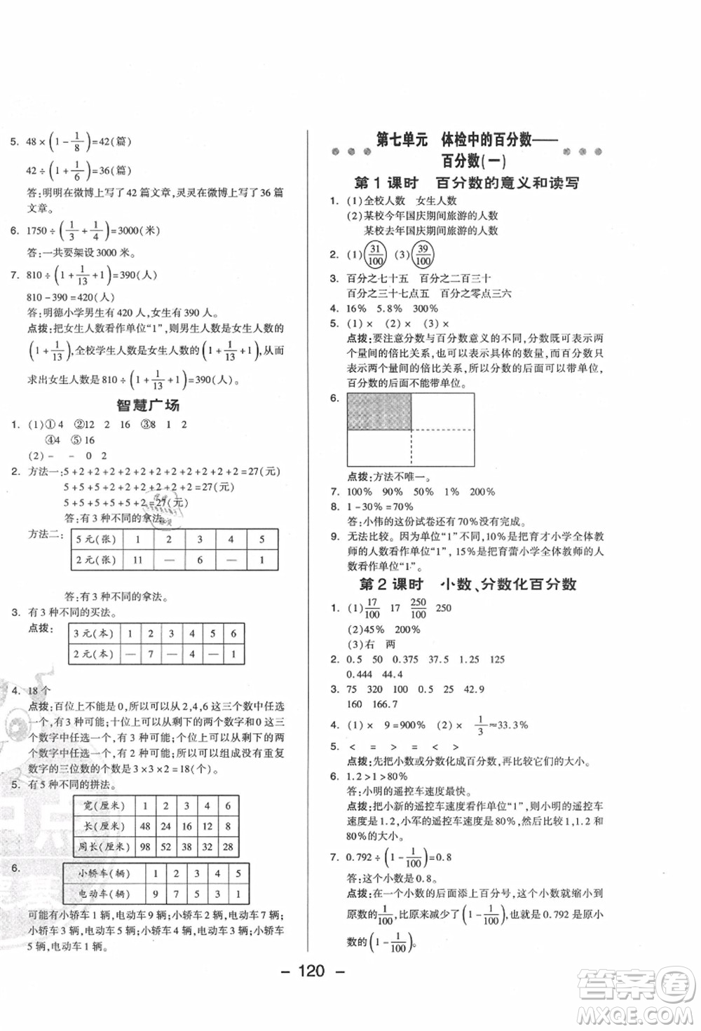 吉林教育出版社2021典中點綜合應(yīng)用創(chuàng)新題六年級數(shù)學上冊QD青島版答案