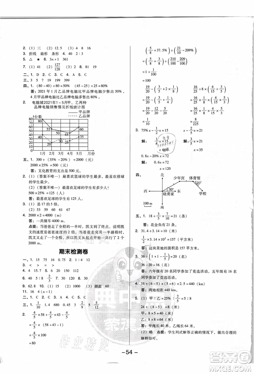 吉林教育出版社2021典中點綜合應(yīng)用創(chuàng)新題六年級數(shù)學(xué)上冊R人教版浙江專版答案