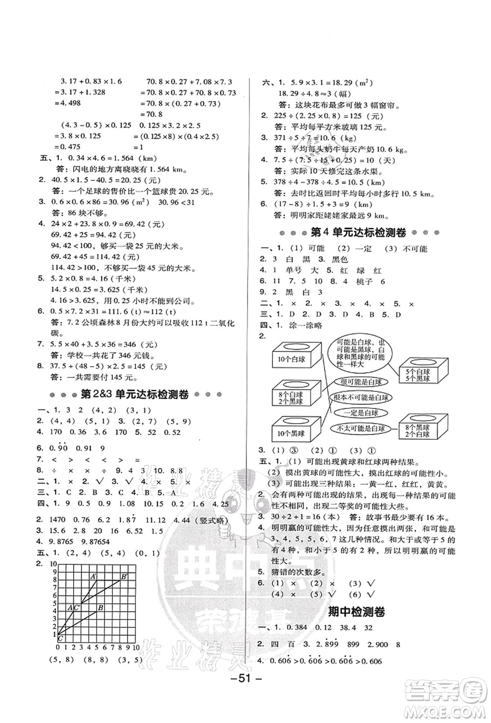 吉林教育出版社2021典中點綜合應(yīng)用創(chuàng)新題五年級數(shù)學(xué)上冊R人教版答案